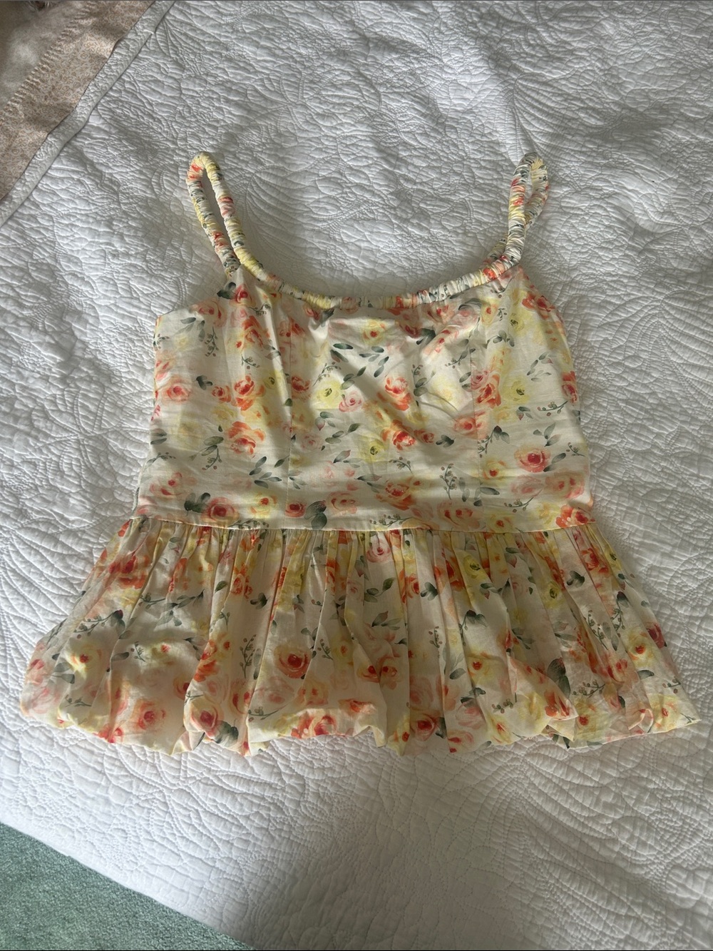 Floral Ruffled Peplum Tank Top - Yellow Floral